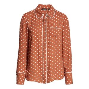 Atlantic -Pacific Polka Dot Collared Button-Up Top - Rust